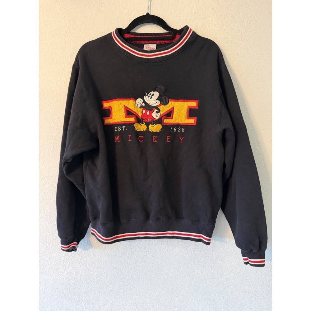 Mickey Mouse - Est. 1928 - Black Sweatshirt - Embroidered - S - Red & White Trim